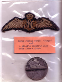R.F.C. wings and pilot identity disc