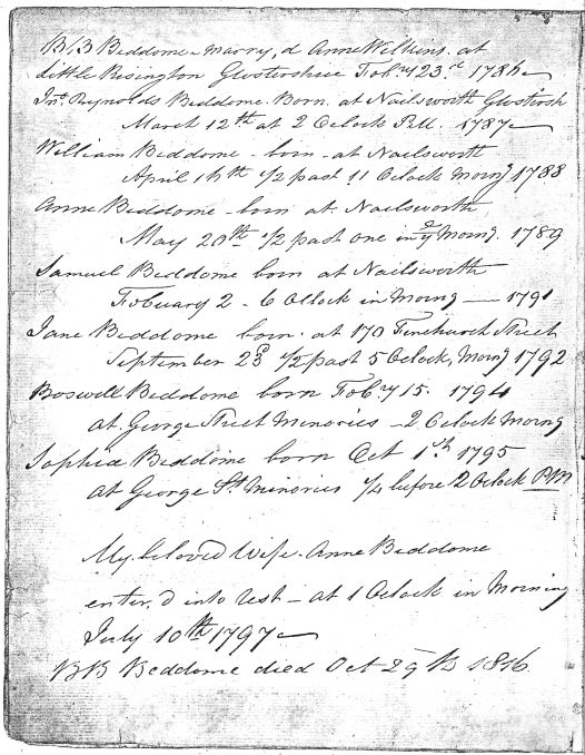 page 1 of Beddome family bible