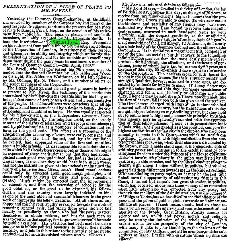 News clippings about Samuel Favell
