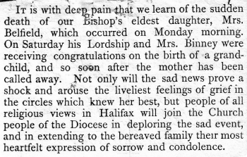 Death of oldest daughter of bishop