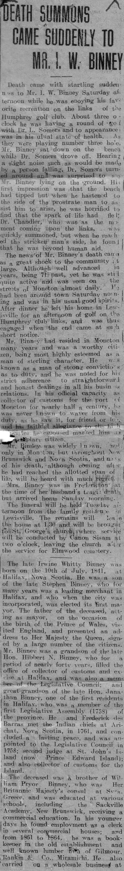 Irwin Binney obituary