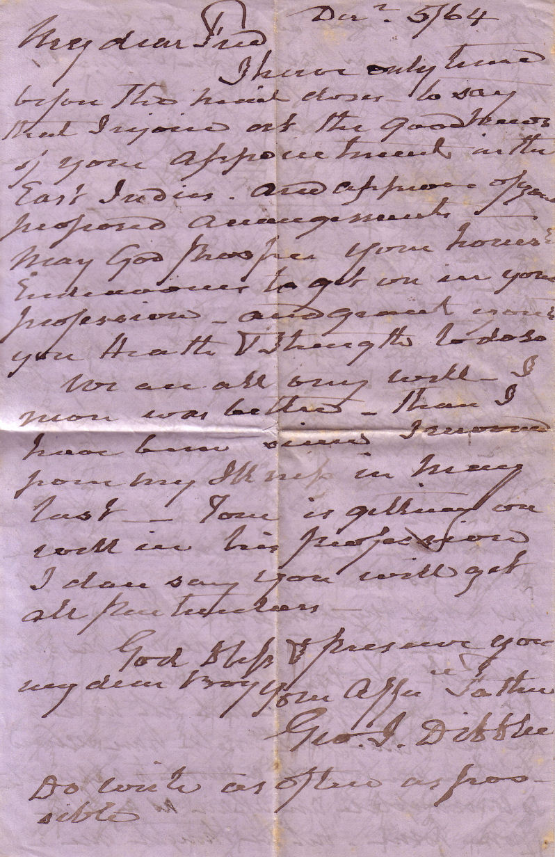 Letter from Frederick Dibblee's father