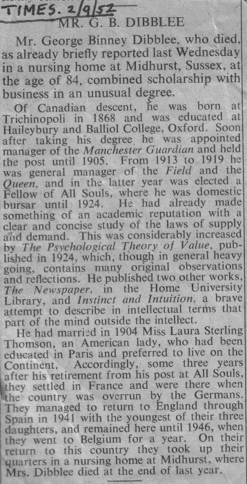 Obituary of George Binney Dibblee