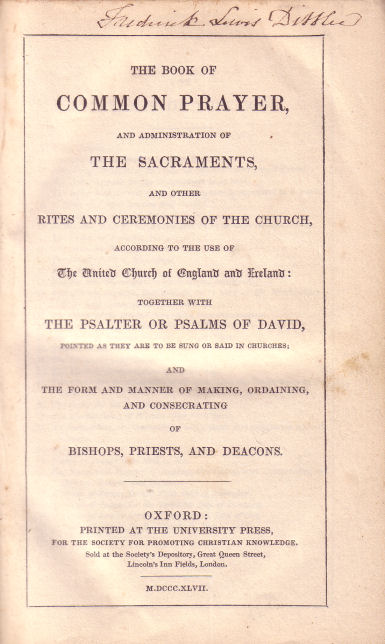 Prayer book belonging to Frederick Dibblee