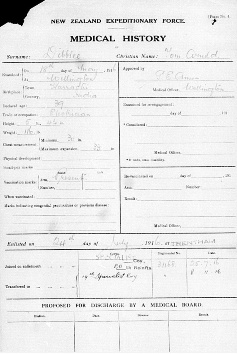 Army record of Tom Arnold Dibblee