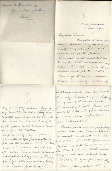 Letter from Frederick Dibblee to his sister