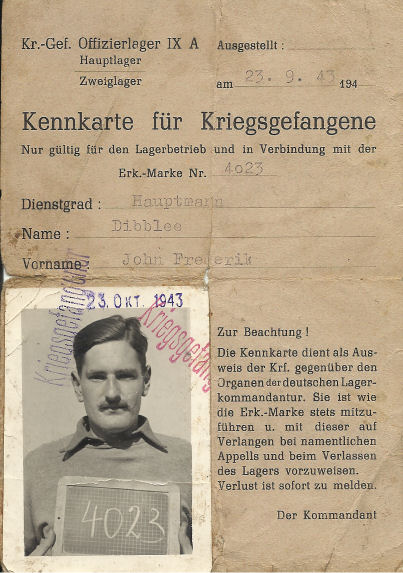 Prisoner of War identity card, issued by Germans