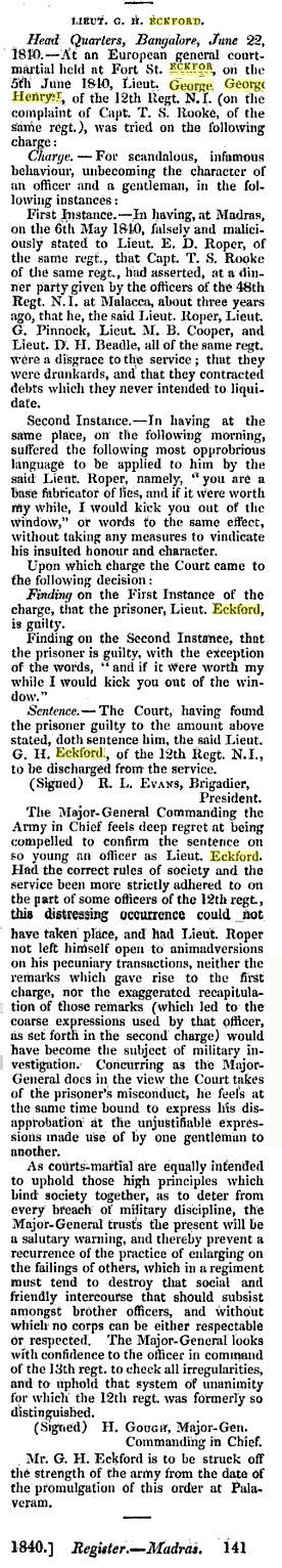 George Henry Eckford court martial