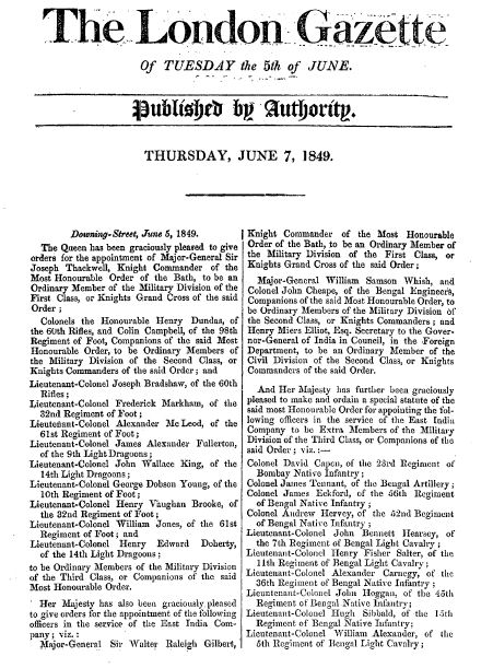 Gazette of James Eckford's C.B.