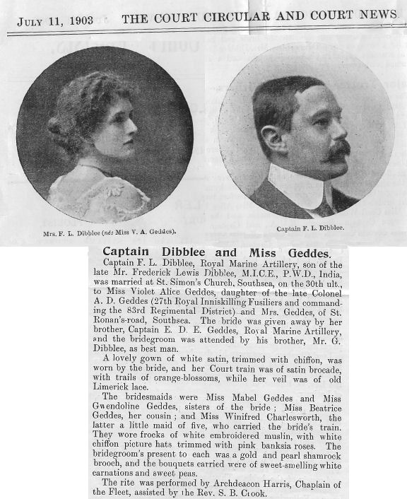 Newspaper account of the wedding of Frederick and Violet Dibblee