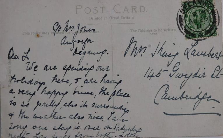postcard sent to 145 Gwydir St
