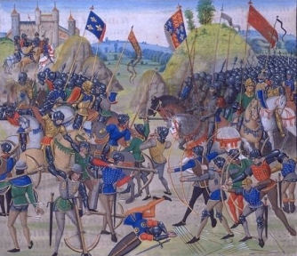 Battle of Crecy, from a 15th-century illuminated manuscript of Jean Froissart's Chronicles