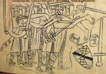 Death and mutilation of Simon de Montfort at the Battle of Evesham, unknown artist, late 13th century