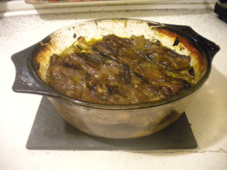 Baked aubergine and beans