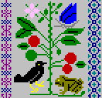 coloured version of frog, bird and butterfly pattern