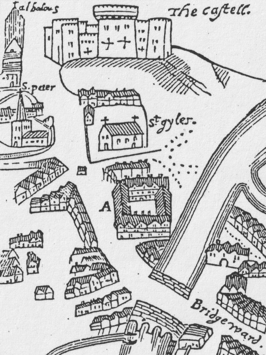 old map showing Cambridge castle