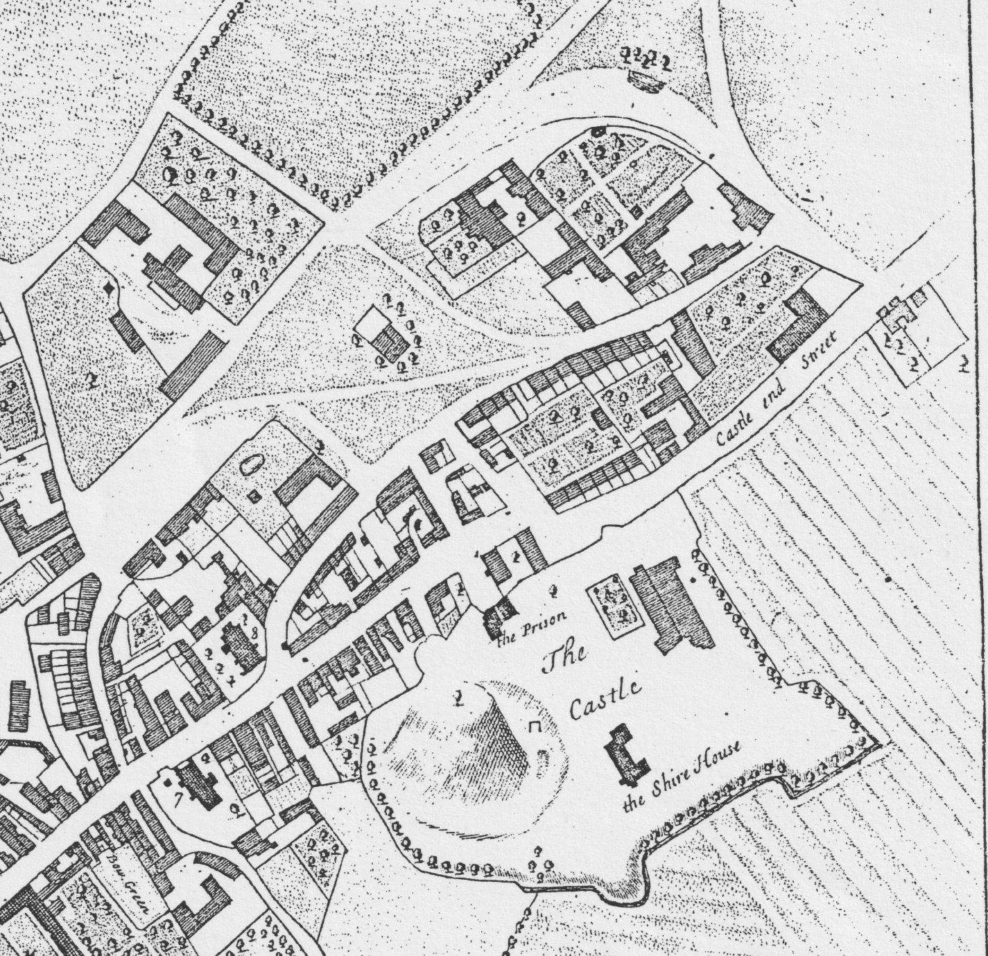 old map showing Cambridge castle