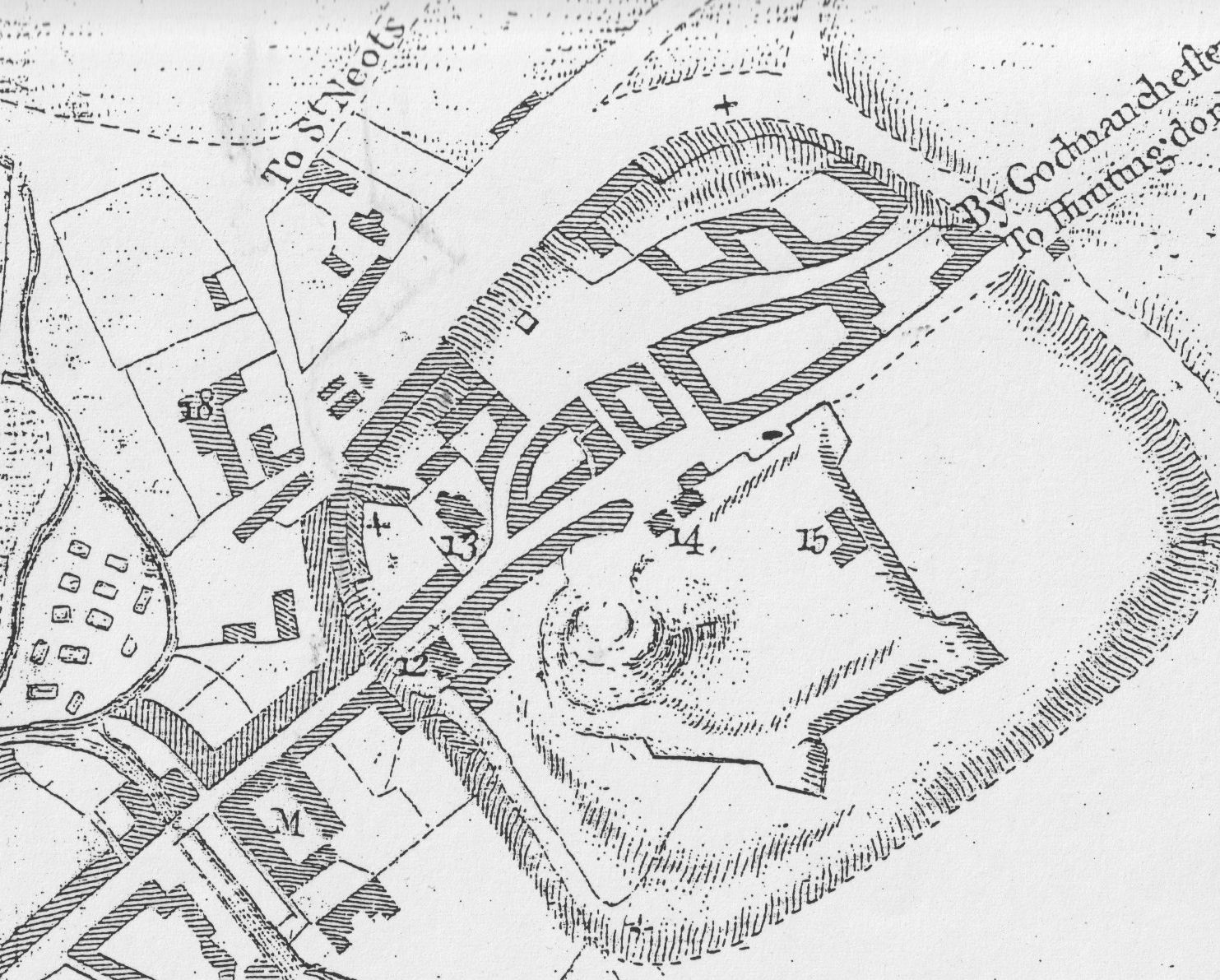 old map showing Cambridge castle