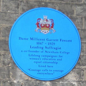 Blue plaque about the Fawcetts
