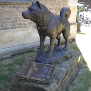 British Antarctic Survey Sledge Dog Monument, outside Scott Polar Museum